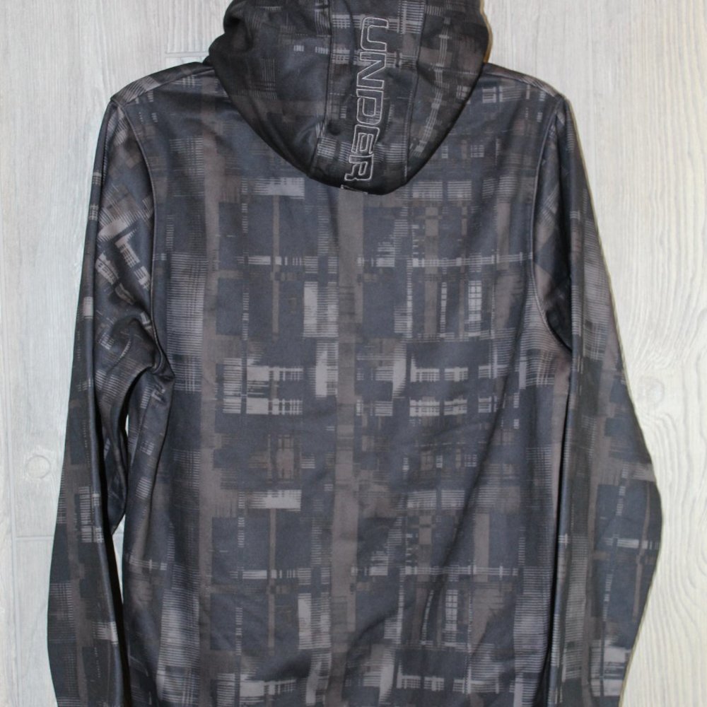 Under Armour Big Logo Sweatshirt Grey geometric pattern w/Orange trim Size S - Picture 3 of 3